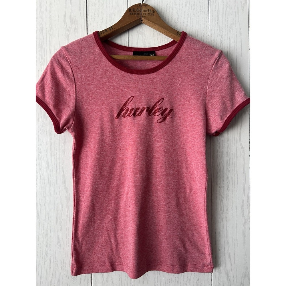 Hurley‎ Vintage Y2K 2000s Baby T Shirt XL Fitted Double Sided Tee Cherry Red